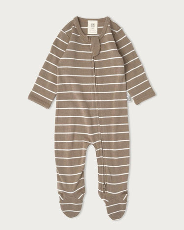 Merino Footed Onesie | Walnut Stripe