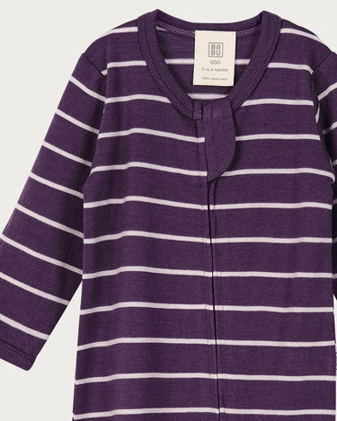 Merino Footed Onesie - Plum Stripe