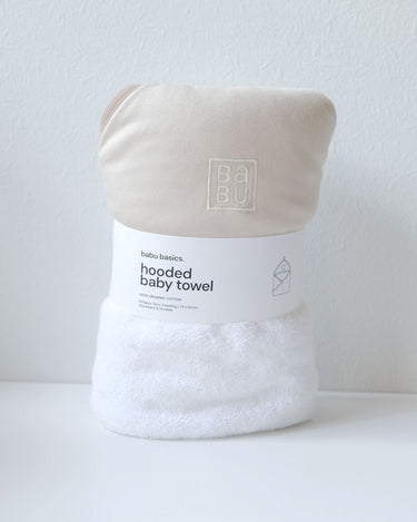 Terry Hooded Baby Towel - Oat Contrast