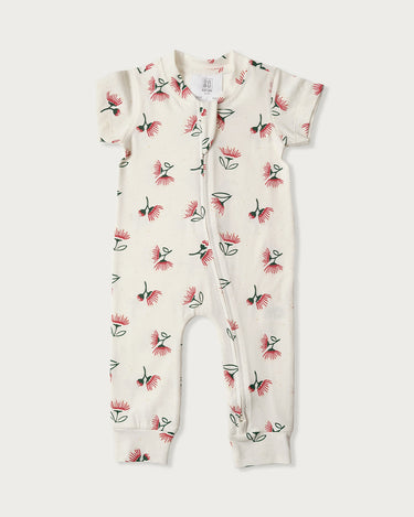 Babu Cotton Short Sleeve Footless Onesie - Pohutukawa