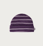 Purple striped merino beanie suitable for babies and children