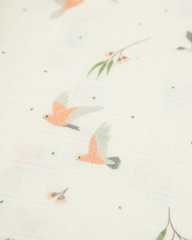 Organic cotton large muslin swaddle wrap in Australian native Galah bird print – GOTS certified double gauze – newborn baby gift – baby essentials – Babu - close up