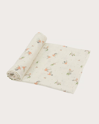Organic cotton large muslin swaddle wrap in Australian native Galah bird print – GOTS certified double gauze – newborn baby gift – baby essentials – Babu