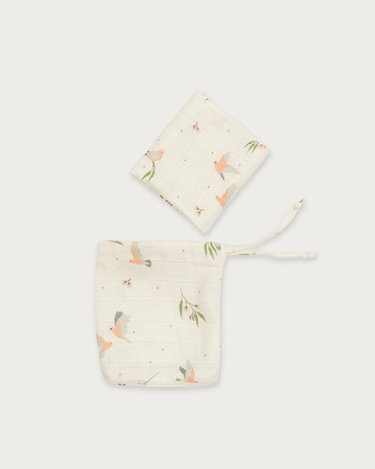 Organic cotton muslin wash cloths 6 pack in Australian native Galah bird print – GOTS certified double gauze – newborn baby essentials – Babu - moving animation
