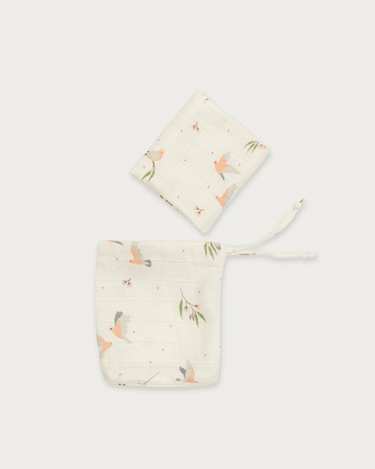 Organic cotton muslin wash cloths 6 pack in Australian native Galah bird print – GOTS certified double gauze – newborn baby essentials – Babu - moving animation