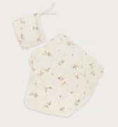 Organic cotton muslin wash cloths 6 pack in Australian native Galah bird print – GOTS certified double gauze – newborn baby essentials – Babu - with drawstring bag