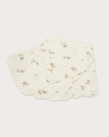 Organic cotton muslin wash cloths 6 pack in Australian native Galah bird print – GOTS certified double gauze – newborn baby essentials – Babu - without bag