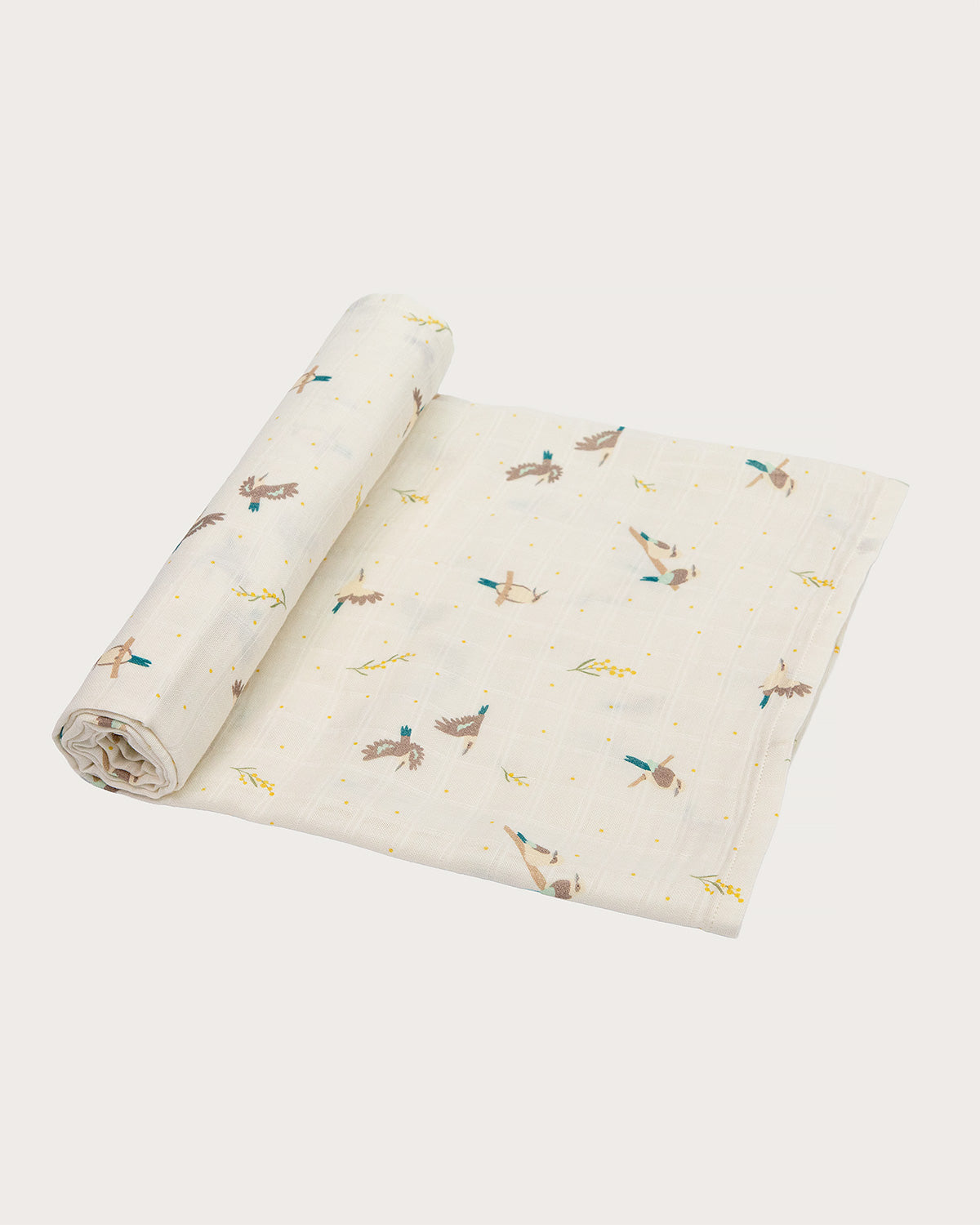 Organic cotton large muslin swaddle wrap in Australian native Kookaburra bird print – GOTS certified double gauze – newborn baby gift – baby essentials – Babu