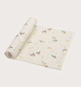 Organic cotton large muslin swaddle wrap in Australian native Kookaburra bird print – GOTS certified double gauze – newborn baby gift – baby essentials – Babu