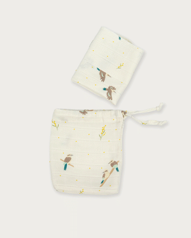 Organic cotton muslin wash cloths 6 pack in Australian native Kookaburra bird print – GOTS certified double gauze – newborn baby essentials – Babu - moving animation