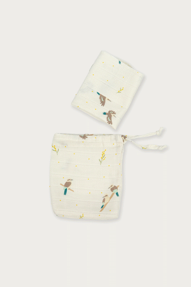 Organic cotton muslin wash cloths 6 pack in Australian native Kookaburra bird print – GOTS certified double gauze – newborn baby essentials – Babu - moving animation