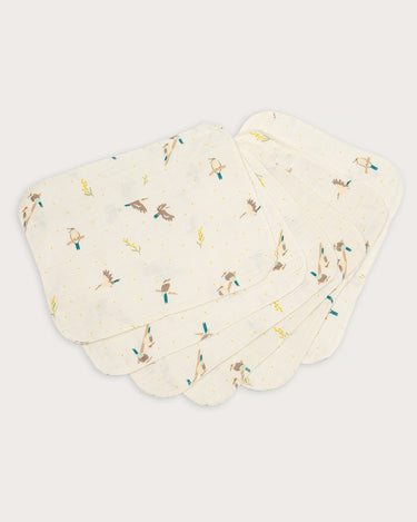 Organic cotton muslin wash cloths 6 pack in Australian native Kookaburra bird print – GOTS certified double gauze – newborn baby essentials – Babu - without bag
