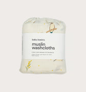 Organic cotton muslin wash cloths 6 pack in Australian native Kookaburra bird print – GOTS certified double gauze – newborn baby essentials – Babu - packaged