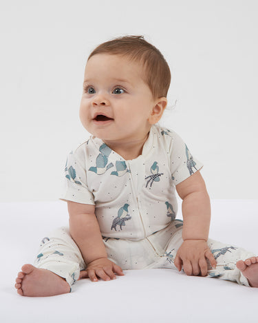 Babu Cotton Short Sleeve Footless Onesie - Kereru - view 2