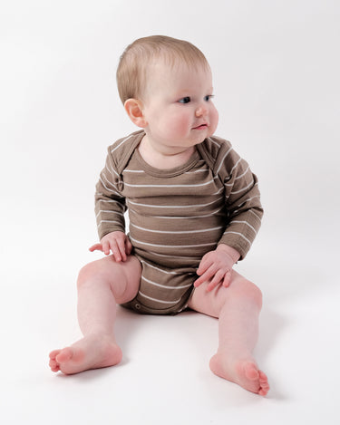 Babu Merino Long Sleeve Bodysuit - Walnut Stripe - view 2