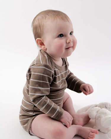 Babu Merino Long Sleeve Bodysuit - Walnut Stripe - view 4