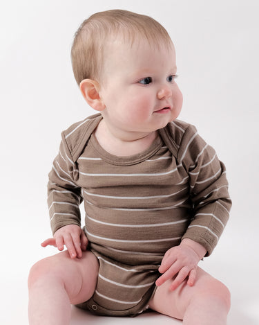 Merino Long Sleeve Bodysuit - Walnut Stripe