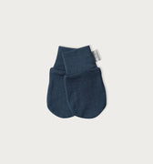 A pair of Denim Navy Merino wool mittens for babies with wrist cuff.