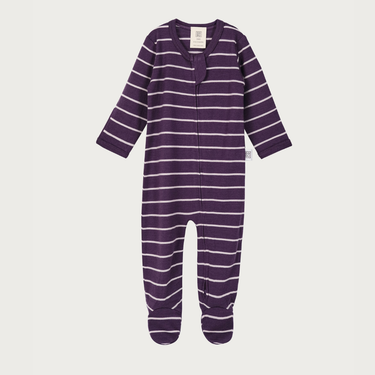 Merino Footed Onesie - Plum Stripe