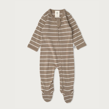 Merino Footed Onesie | Walnut Stripe