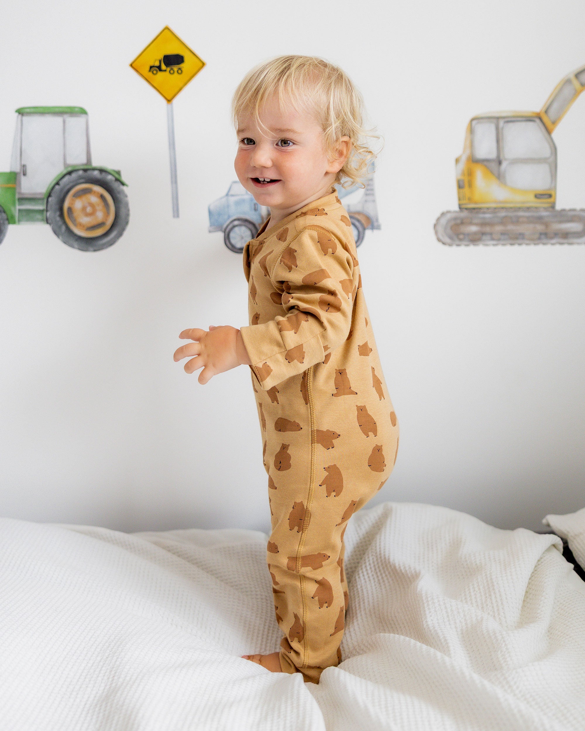 Footless Printed Onesie Zipsuit - Chubby Bear