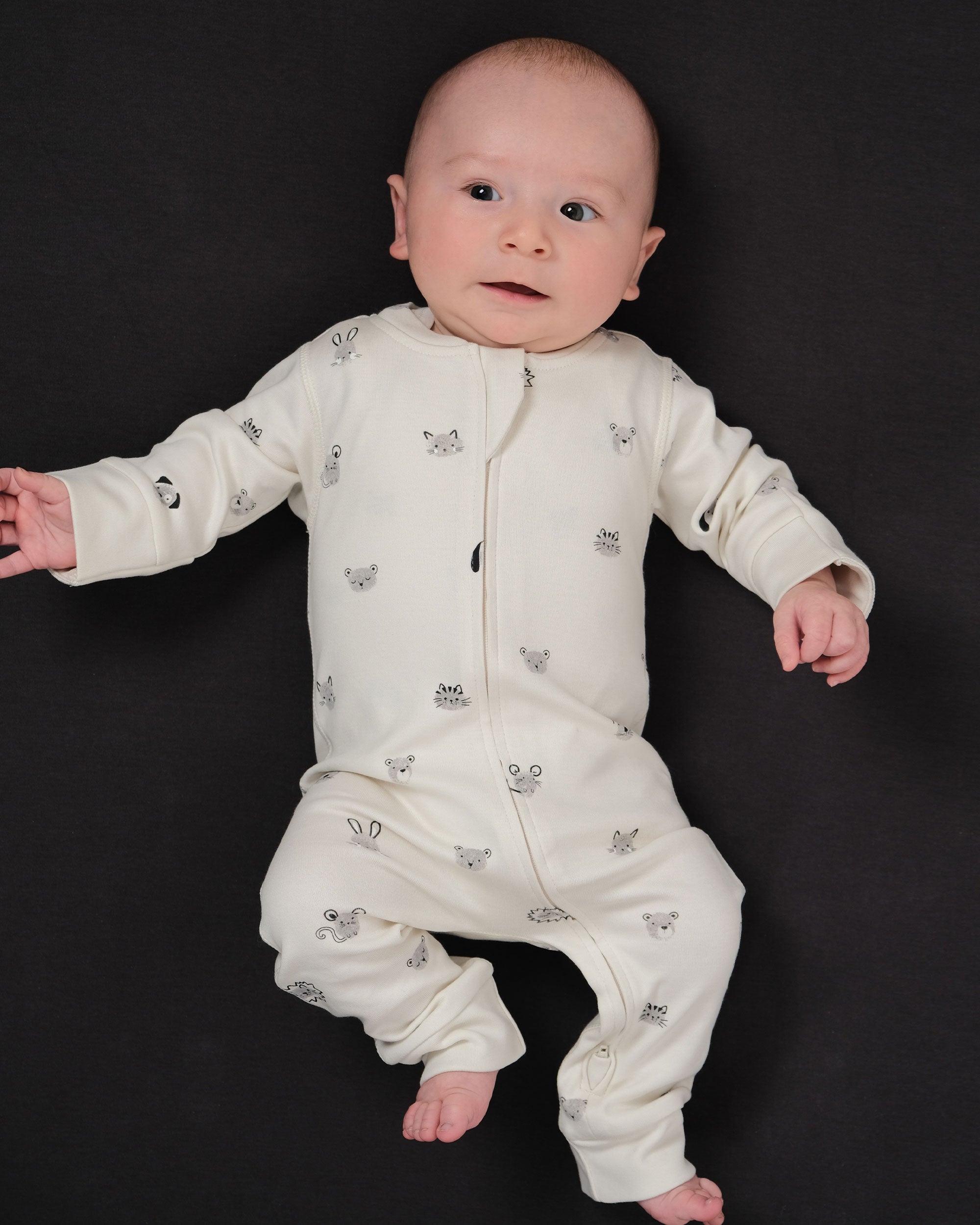 Footless Printed Onesie Zipsuit - Fingerprint Friends
