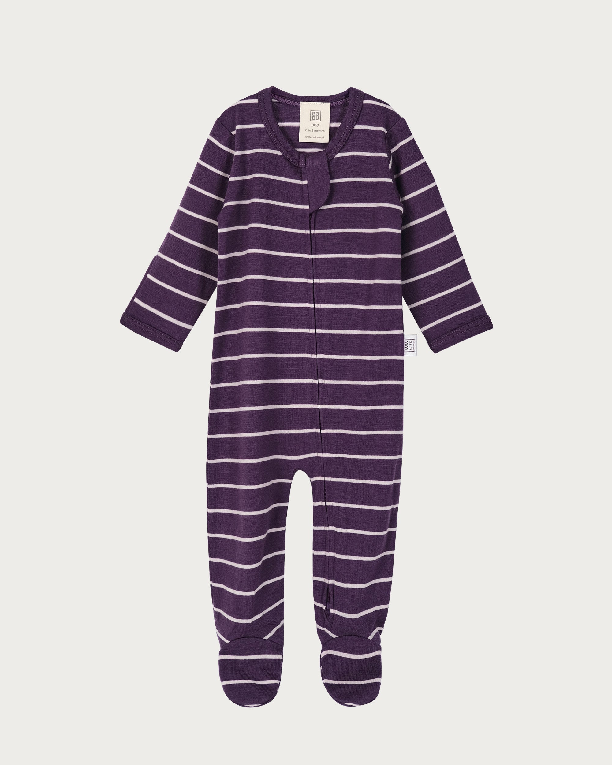 Merino Footed Onesie - Plum Stripe