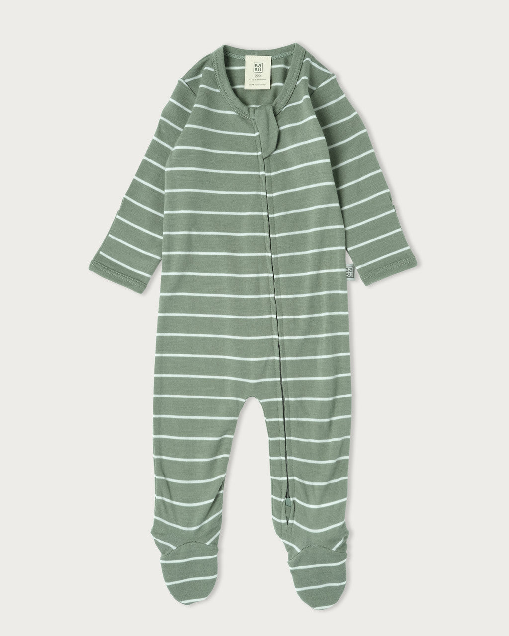 Merino Footed Onesie - Sage Stripe
