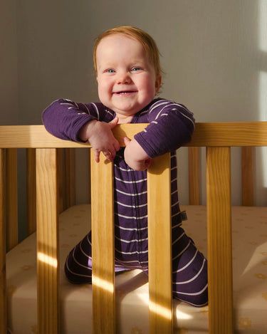 Babu Merino Footed Onesie - Plum Stripe - view 4