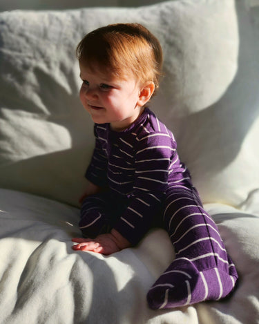 Babu Merino Footed Onesie - Plum Stripe - view 5