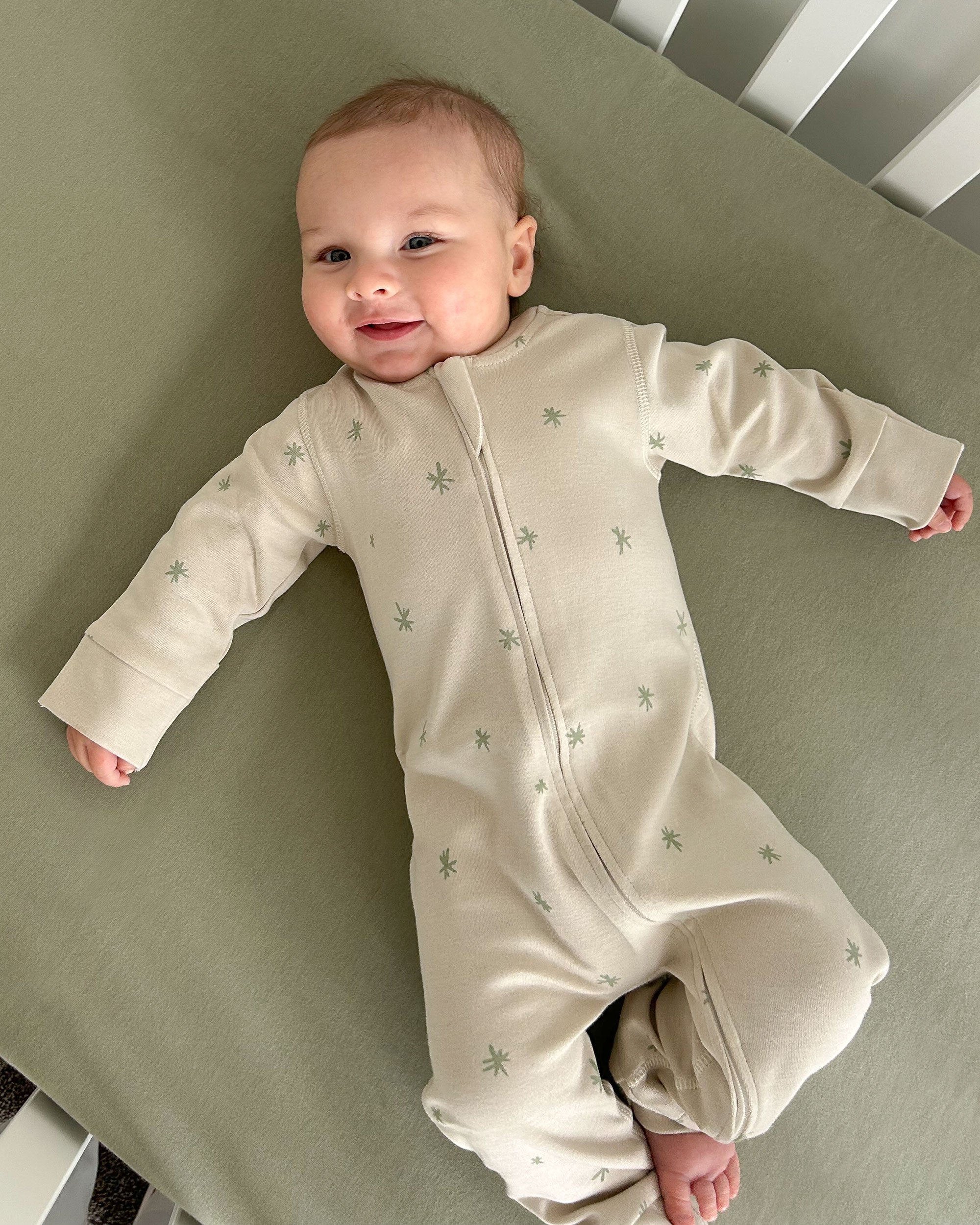 Footless Printed Onesie Zipsuit - Sage Star
