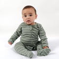 Babu Merino Footed Onesie - Sage Stripe - view 2
