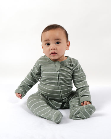 Babu Merino Footed Onesie - Sage Stripe - view 2