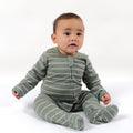 Babu Merino Footed Onesie - Sage Stripe - view 3