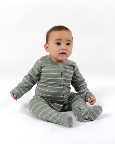 Babu Merino Footed Onesie - Sage Stripe - view 3