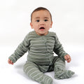 Babu Merino Footed Onesie - Sage Stripe - view 4