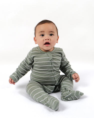 Babu Merino Footed Onesie - Sage Stripe - view 4