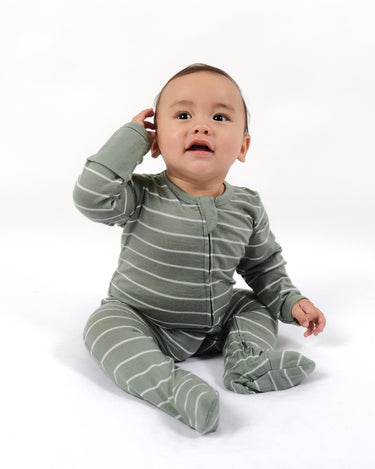 Babu Merino Footed Onesie - Sage Stripe - view 5