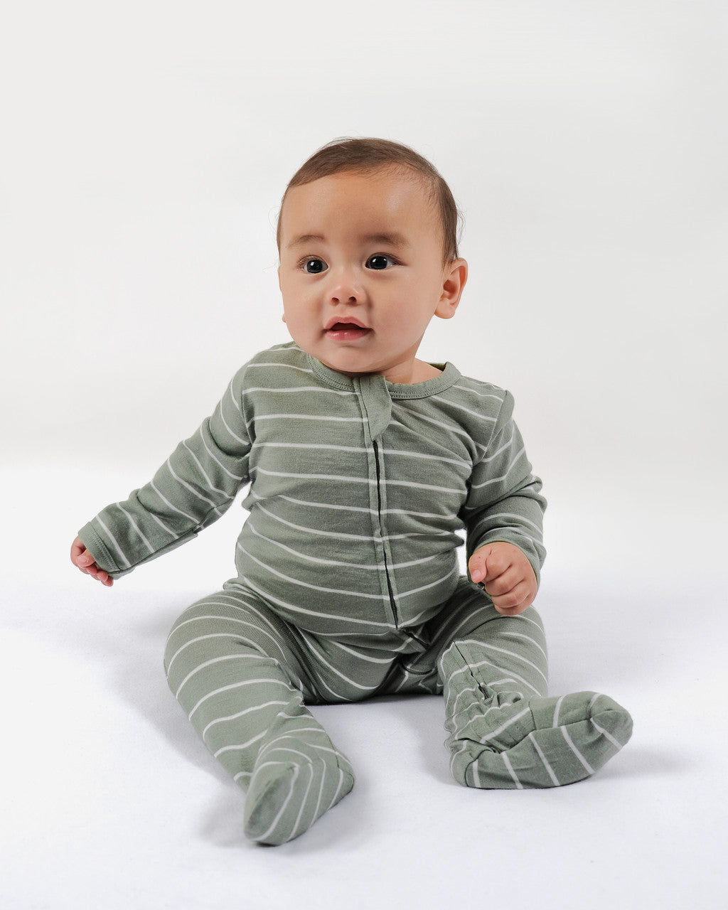 Merino Footed Onesie - Sage Stripe