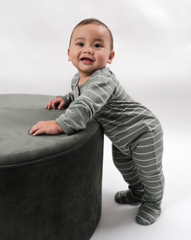 Babu Merino Footed Onesie - Sage Stripe - view 6