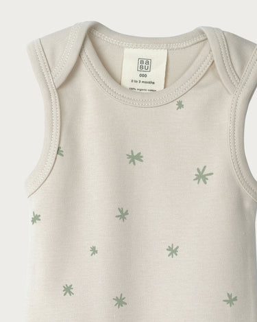 Babu Cotton Singlet Bodysuit - Sage Star - close up detail