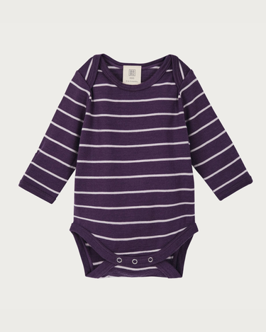 Merino Long Sleeve Bodysuit - Plum Stripe
