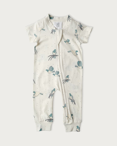 Babu Cotton Short Sleeve Footless Onesie - Kereru