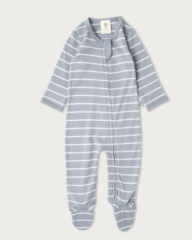 Merino Footed Onesie - Periwinkle stripe