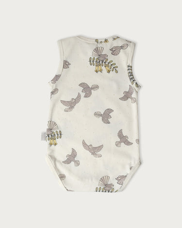 Babu Cotton Singlet Bodysuit - Piwakawaka - back view