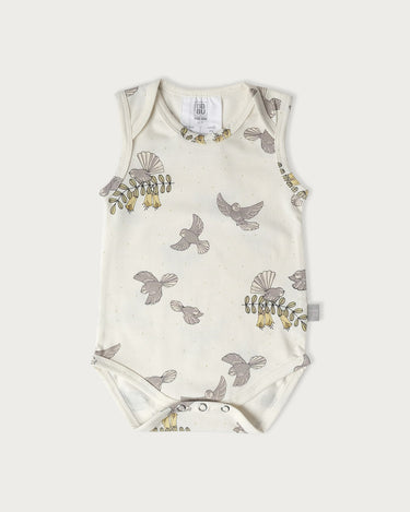 Babu Cotton Singlet Bodysuit - Piwakawaka